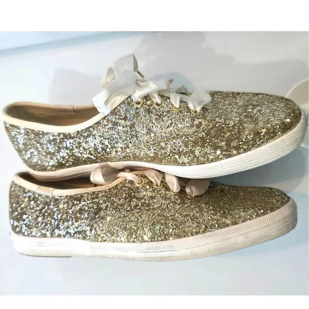 Keds X Kate Spade New York Champion Gold Glitter Sneakers Size 6
